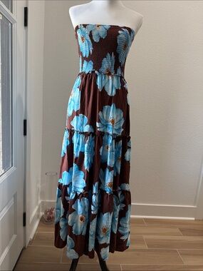 anthro blue floral dress Abel The Label | Dresses | Abel The Label Smocked Tiered Maxi Boho S Cottagecore Size:child-10